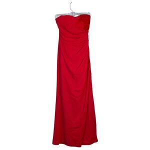 ML MONIQUE LHUILLIER Cherry Red Strapless Evening Gown Dress 2 Floral Ruched